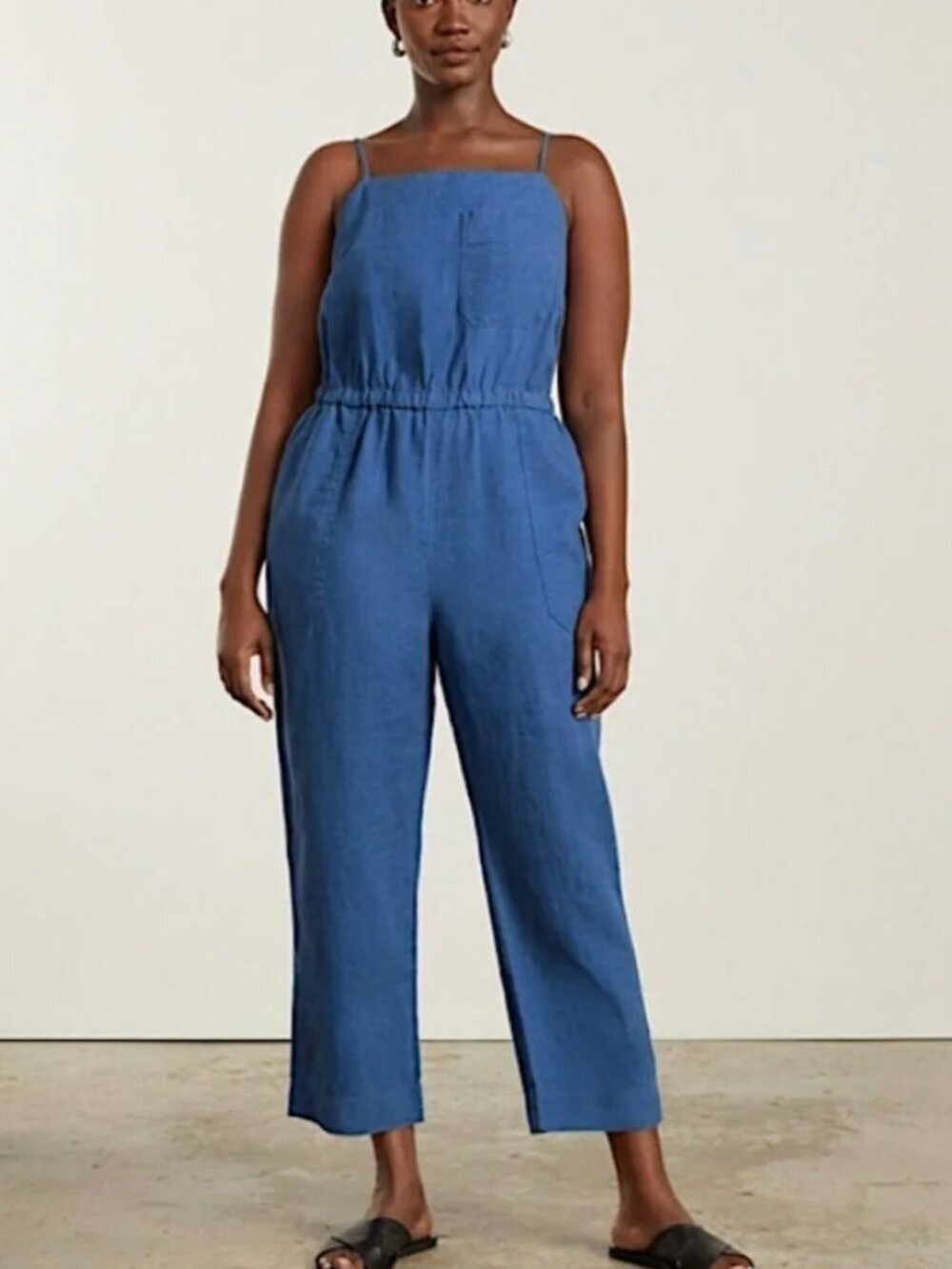 EVERLANE The Linen Shoestring Jumpsuit Lapis Blue